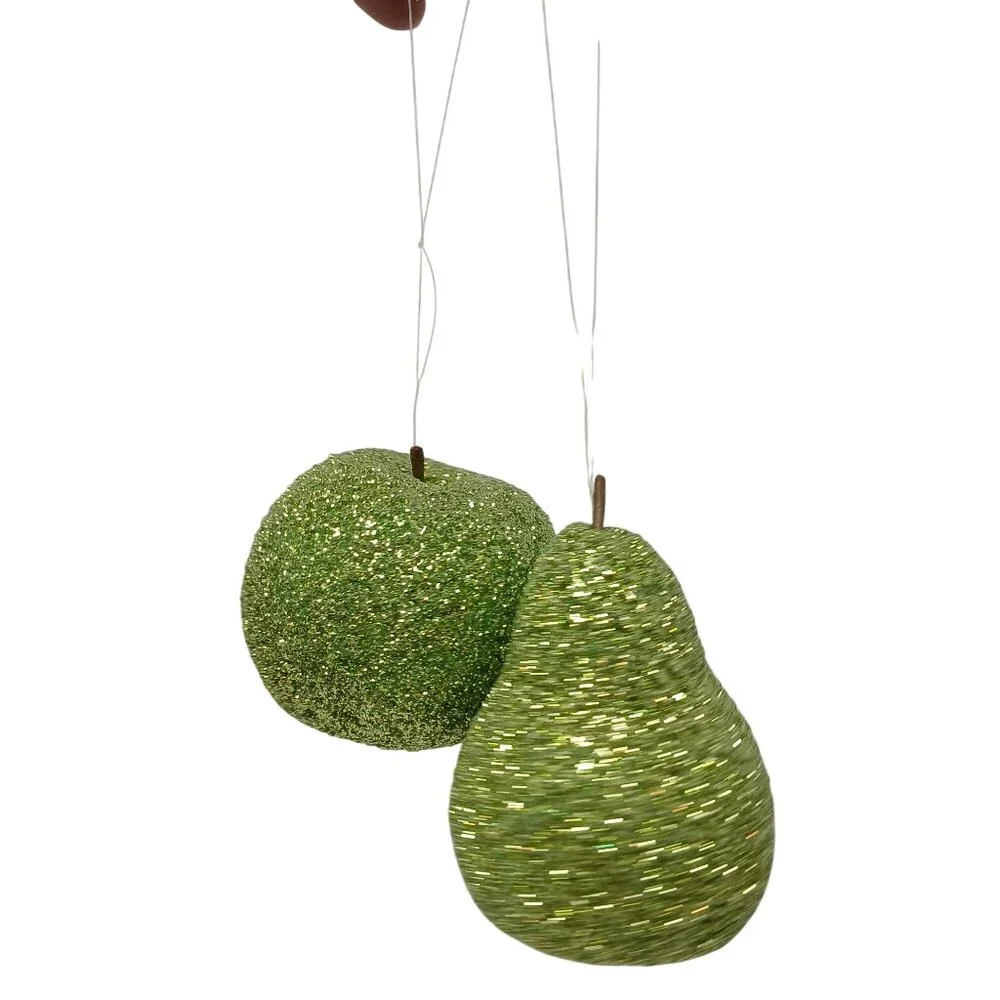 Sparkly Green Glitter Apple & Pear Ornament Set For Decor #D-13